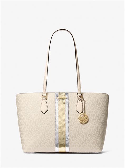 blaue michael kors tasche tote|Sheila Large Signature Logo and Metallic Tote Bag.